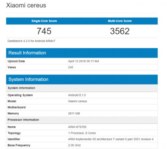 xiaomi redmi 5x geekbench 4