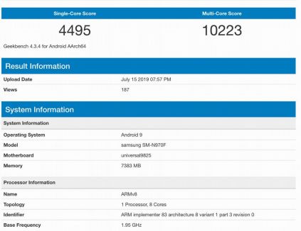 samsung galaxy note 10 geekbench exynos 9825